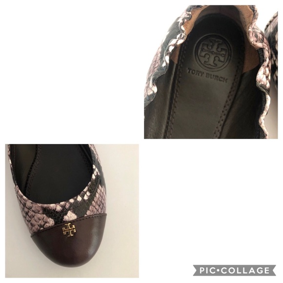 Tory Burch York Ballet Diamond Roccia Snake Flats. - Picture 7 of 8